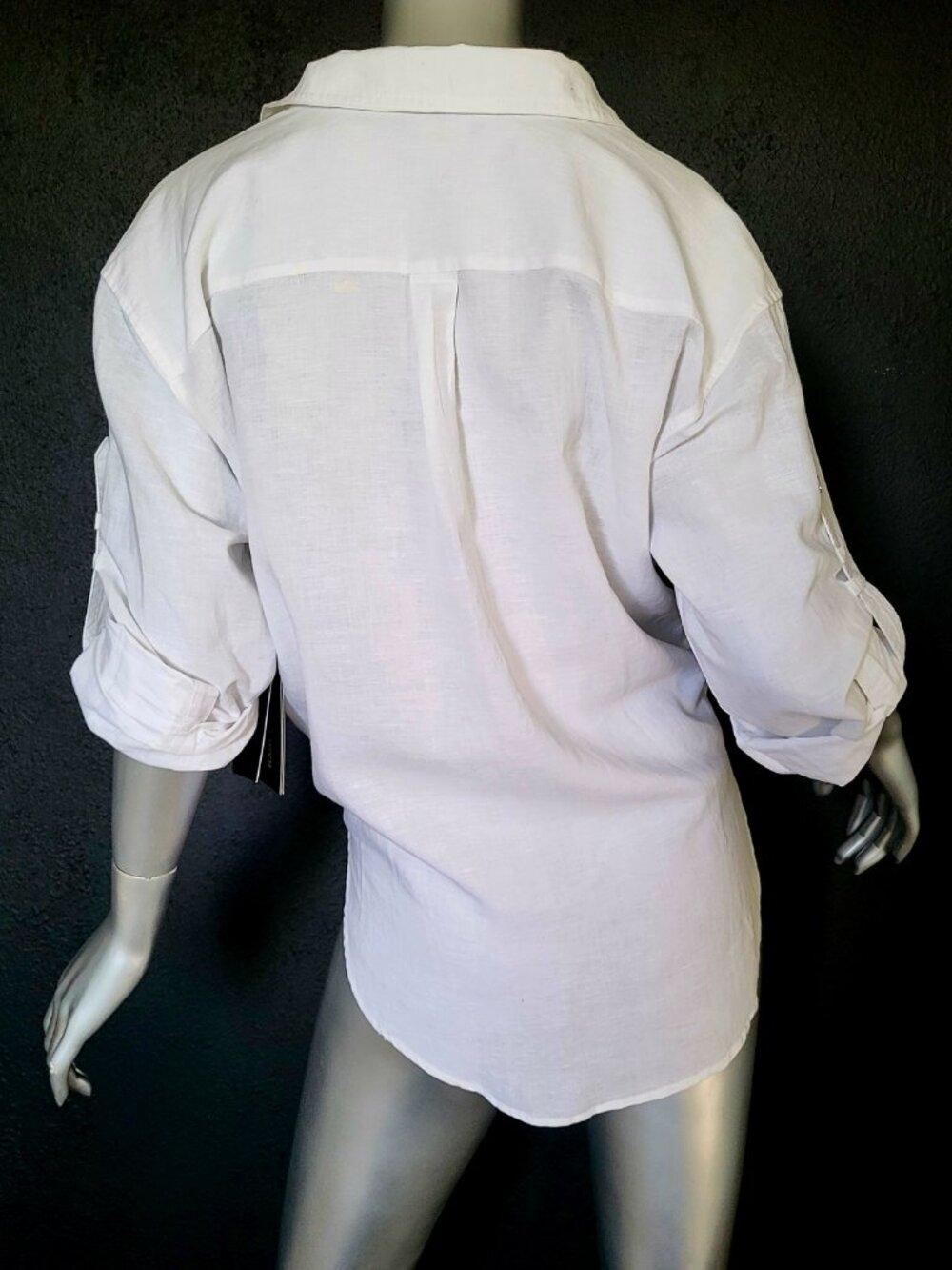 NWT~$90~KARL LAGERFELD~SZ M~WHITE ROLL TAB SLEEVE SHIRT TOP BLOUSE PARIS LOGO - Picture 14 of 16